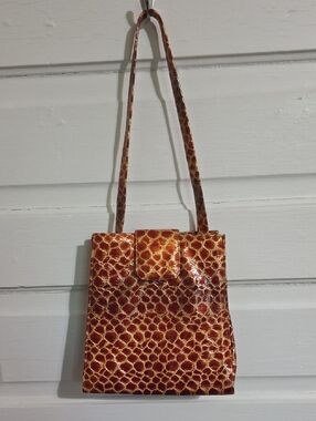 Women’s Faux-crocodile Shoulder Bag in Brown and Tan